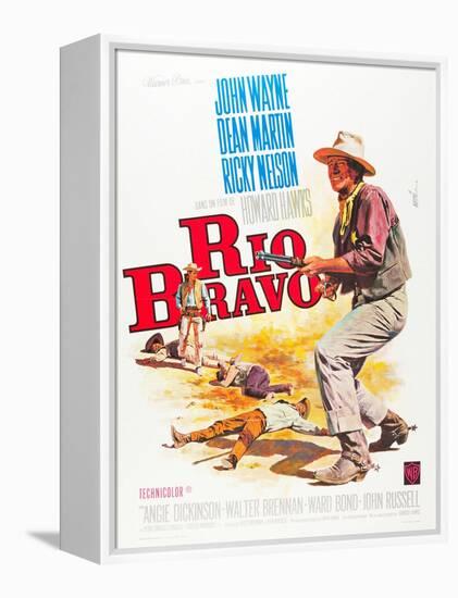 RIO BRAVO, John Wayne on French poster art, 1959.-null-Framed Stretched Canvas