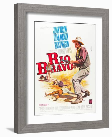 RIO BRAVO, John Wayne on French poster art, 1959.-null-Framed Art Print