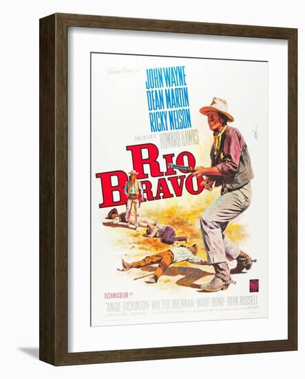 RIO BRAVO, John Wayne on French poster art, 1959.-null-Framed Art Print