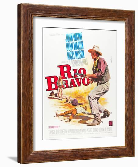 RIO BRAVO, John Wayne on French poster art, 1959.-null-Framed Art Print