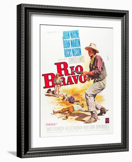 RIO BRAVO, John Wayne on French poster art, 1959.-null-Framed Art Print