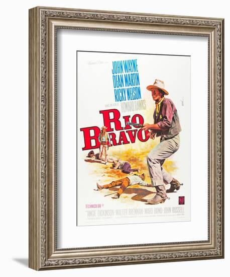 RIO BRAVO, John Wayne on French poster art, 1959.-null-Framed Premium Giclee Print