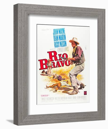 RIO BRAVO, John Wayne on French poster art, 1959.-null-Framed Premium Giclee Print