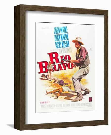 RIO BRAVO, John Wayne on French poster art, 1959.-null-Framed Premium Giclee Print