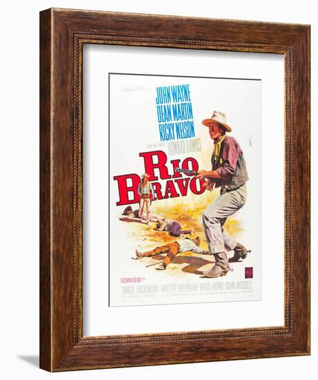 RIO BRAVO, John Wayne on French poster art, 1959.-null-Framed Premium Giclee Print