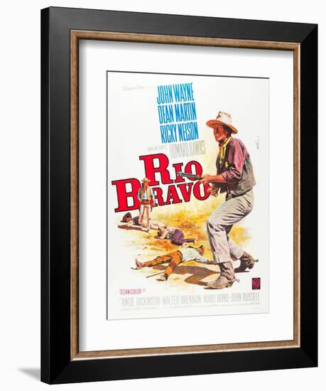 RIO BRAVO, John Wayne on French poster art, 1959.-null-Framed Premium Giclee Print