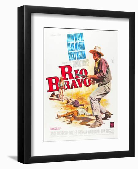 RIO BRAVO, John Wayne on French poster art, 1959.-null-Framed Premium Giclee Print