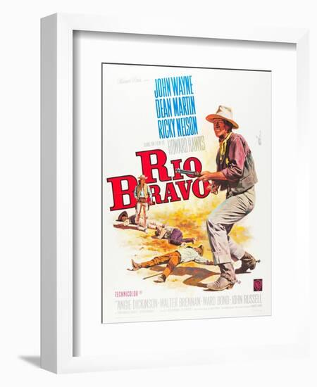 RIO BRAVO, John Wayne on French poster art, 1959.-null-Framed Premium Giclee Print