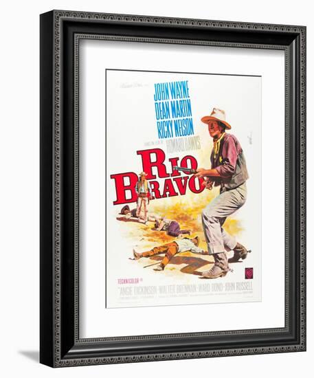 RIO BRAVO, John Wayne on French poster art, 1959.-null-Framed Premium Giclee Print