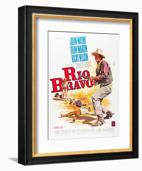 RIO BRAVO, John Wayne on French poster art, 1959.-null-Framed Premium Giclee Print