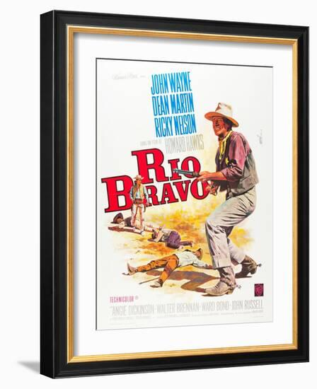 RIO BRAVO, John Wayne on French poster art, 1959.-null-Framed Premium Giclee Print