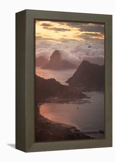 Rio De Janeiro at Sunset with Sugar Loaf and Christ the Redeemer From Niteroi-Alex Saberi-Framed Premier Image Canvas