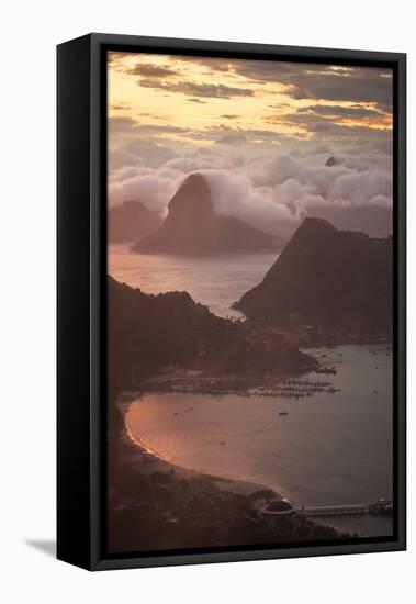 Rio De Janeiro at Sunset with Sugar Loaf and Christ the Redeemer From Niteroi-Alex Saberi-Framed Premier Image Canvas