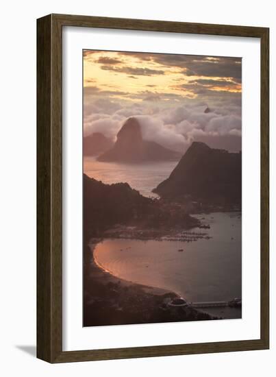 Rio De Janeiro at Sunset with Sugar Loaf and Christ the Redeemer From Niteroi-Alex Saberi-Framed Photographic Print