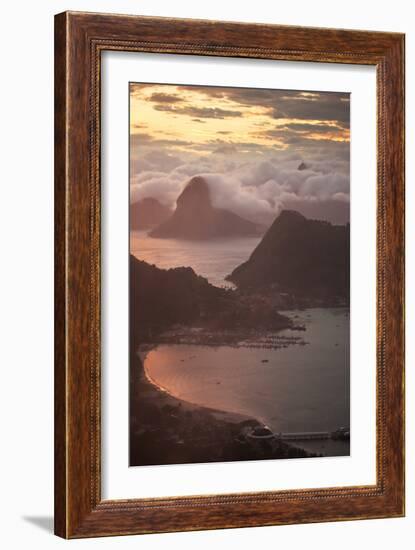 Rio De Janeiro at Sunset with Sugar Loaf and Christ the Redeemer From Niteroi-Alex Saberi-Framed Photographic Print