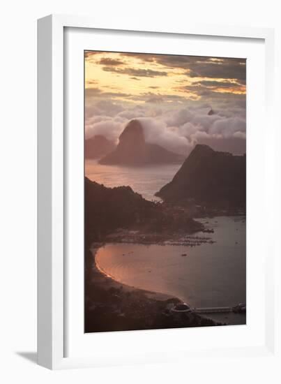 Rio De Janeiro at Sunset with Sugar Loaf and Christ the Redeemer From Niteroi-Alex Saberi-Framed Photographic Print