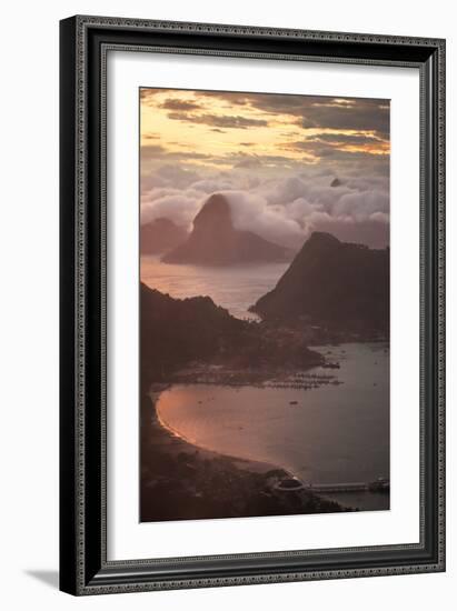 Rio De Janeiro at Sunset with Sugar Loaf and Christ the Redeemer From Niteroi-Alex Saberi-Framed Photographic Print