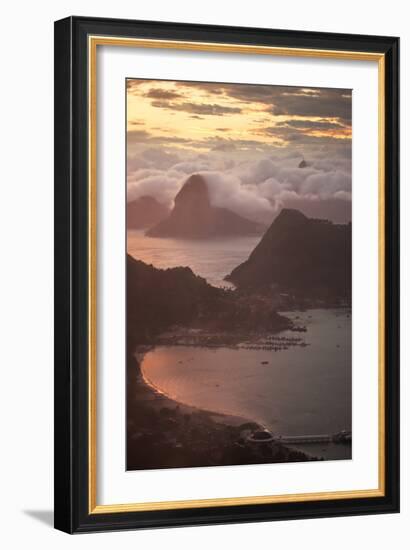 Rio De Janeiro at Sunset with Sugar Loaf and Christ the Redeemer From Niteroi-Alex Saberi-Framed Photographic Print