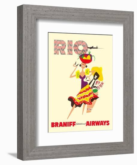 Rio de Janeiro, Brazil, Brazilian Drummer and Dancer with Castanets, Braniff International Airways-null-Framed Art Print