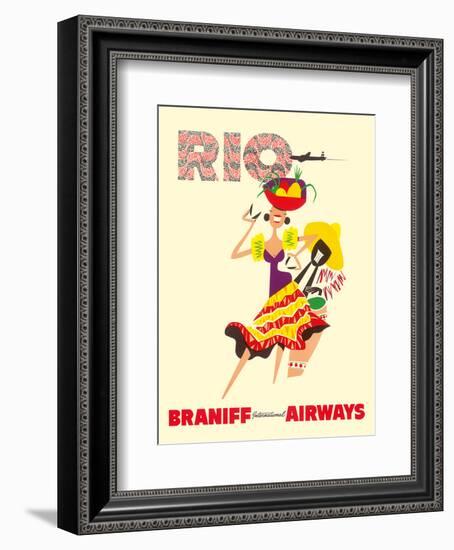 Rio de Janeiro, Brazil, Brazilian Drummer and Dancer with Castanets, Braniff International Airways-null-Framed Art Print