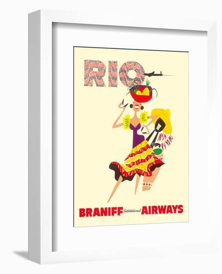 Rio de Janeiro, Brazil, Brazilian Drummer and Dancer with Castanets, Braniff International Airways-null-Framed Art Print