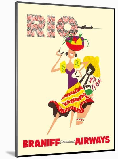 Rio de Janeiro, Brazil, Brazilian Drummer and Dancer with Castanets, Braniff International Airways-null-Mounted Art Print