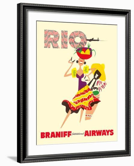 Rio de Janeiro, Brazil, Brazilian Drummer and Dancer with Castanets, Braniff International Airways-null-Framed Giclee Print