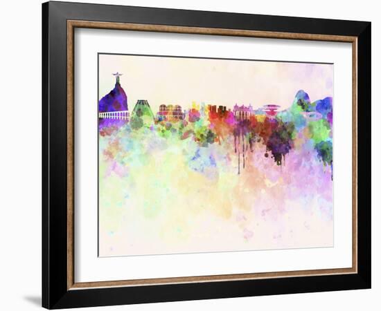 Rio De Janeiro Skyline in Watercolor Background-paulrommer-Framed Art Print