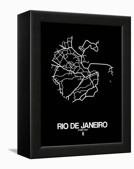 Rio de Janeiro Street Map Black-NaxArt-Framed Stretched Canvas