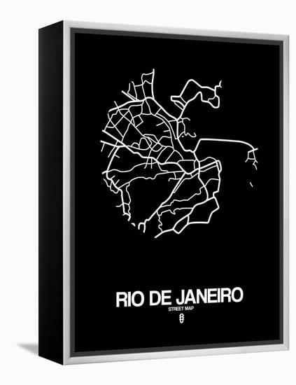 Rio de Janeiro Street Map Black-NaxArt-Framed Stretched Canvas
