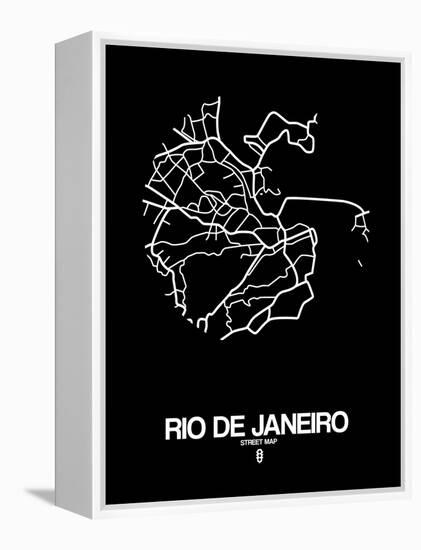 Rio de Janeiro Street Map Black-NaxArt-Framed Stretched Canvas