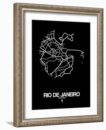 Rio de Janeiro Street Map Black-NaxArt-Framed Art Print