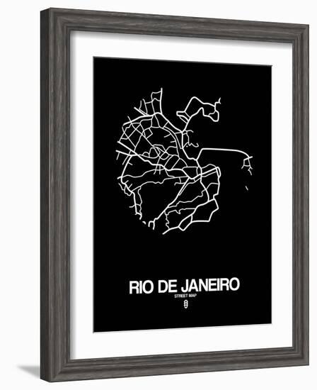 Rio de Janeiro Street Map Black-NaxArt-Framed Art Print