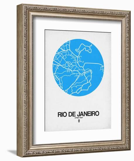 Rio de Janeiro Street Map Blue-NaxArt-Framed Premium Giclee Print