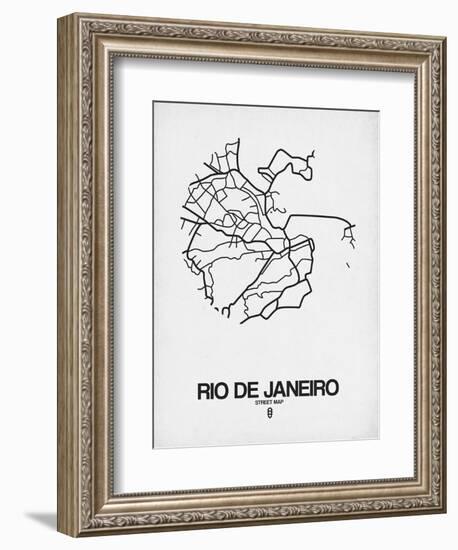 Rio de Janeiro Street Map White-NaxArt-Framed Premium Giclee Print