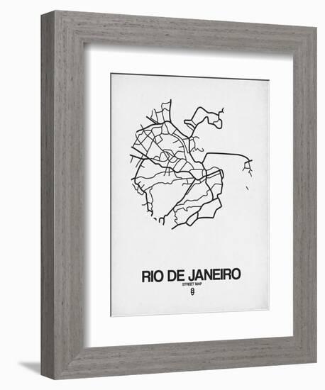 Rio de Janeiro Street Map White-NaxArt-Framed Premium Giclee Print