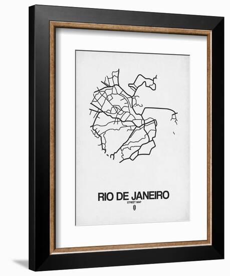 Rio de Janeiro Street Map White-NaxArt-Framed Premium Giclee Print