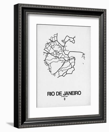 Rio de Janeiro Street Map White-NaxArt-Framed Premium Giclee Print