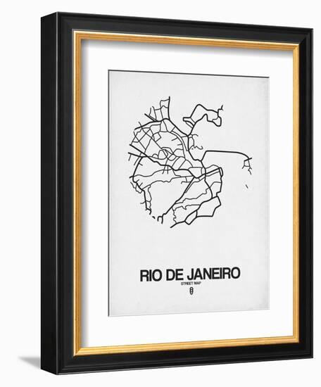 Rio de Janeiro Street Map White-NaxArt-Framed Premium Giclee Print