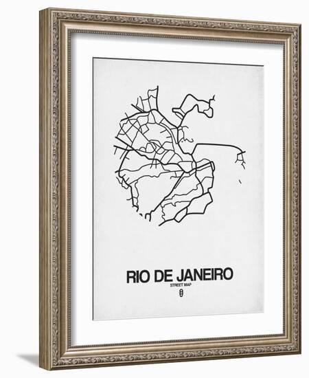 Rio de Janeiro Street Map White-NaxArt-Framed Art Print