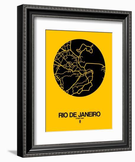 Rio de Janeiro Street Map Yellow-NaxArt-Framed Art Print