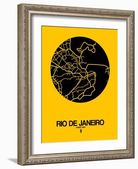 Rio de Janeiro Street Map Yellow-NaxArt-Framed Art Print