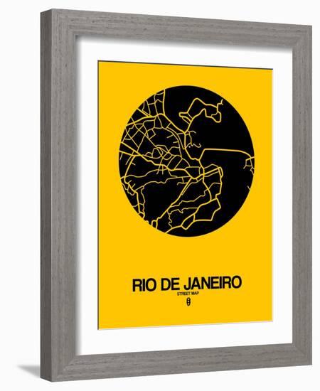 Rio de Janeiro Street Map Yellow-NaxArt-Framed Art Print