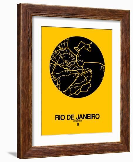 Rio de Janeiro Street Map Yellow-NaxArt-Framed Art Print