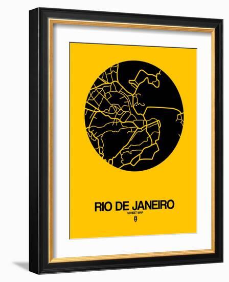 Rio de Janeiro Street Map Yellow-NaxArt-Framed Art Print