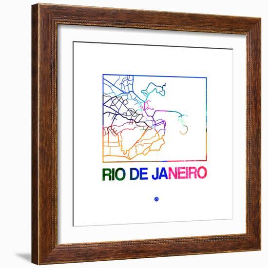 Rio De Janeiro Watercolor Street Map-NaxArt-Framed Premium Giclee Print