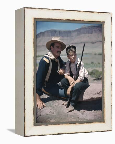 RIO GRANDE, 1950 directed by JOHN FORD John Wayne and his son Patrick (photo)-null-Framed Stretched Canvas