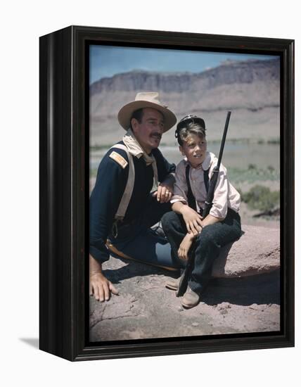 RIO GRANDE, 1950 directed by JOHN FORD John Wayne and his son Patrick (photo)-null-Framed Stretched Canvas