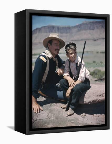 RIO GRANDE, 1950 directed by JOHN FORD John Wayne and his son Patrick (photo)-null-Framed Stretched Canvas