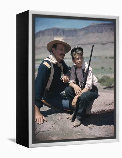 RIO GRANDE, 1950 directed by JOHN FORD John Wayne and his son Patrick (photo)-null-Framed Stretched Canvas